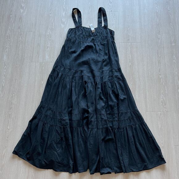 J Crew Flawed Airy Gauze Tiered Maxi Dress Small Black Sleeveless FLAW DIY - Picture 1 of 11